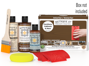 Retique It® Wood'n Finish Kit in Vintage Cherry with wood stain and finish bottles, designed for multi-purpose wood finishing projects.