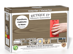 Retique It® Wood'n Kit Weathered Wood exterior top coat and finish kit with brushes and applicators for weathered wood projects.