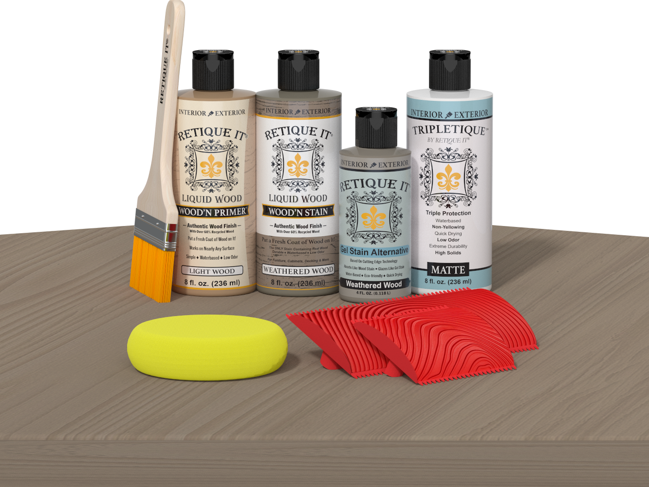 Retique It® Wood'n Kit Weathered Wood interior top coat applied to a table showcasing a weathered wood finish.