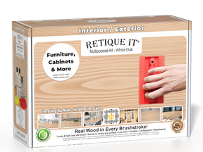 Retique It® Wood'n Kit in White Oak with finish tools and supplies for wood restoration and finishing projects.