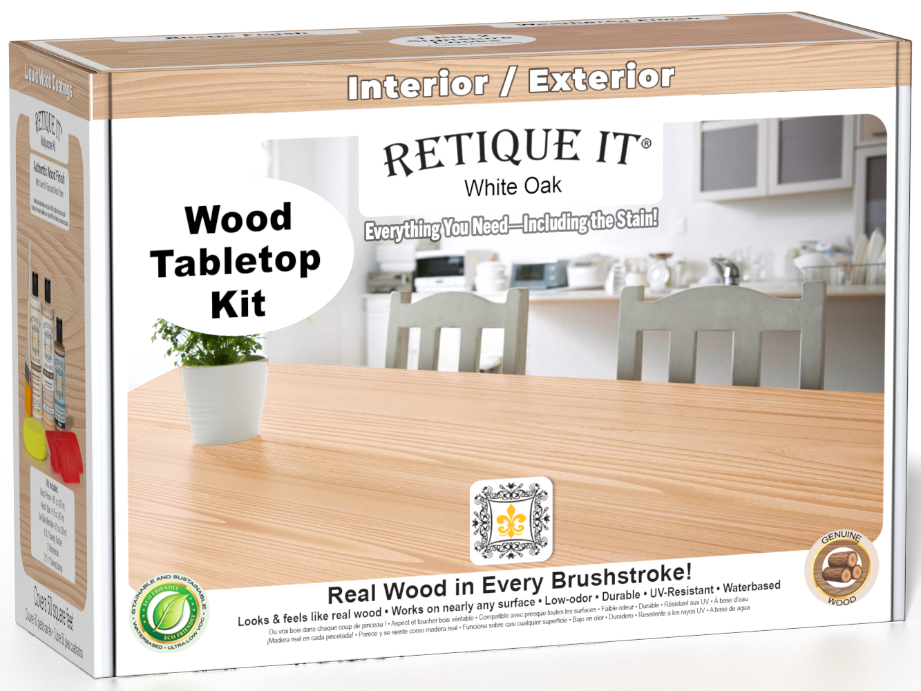 Retique It® White Oak Wood Tabletop Kit box featuring a White Oak wood finish and complete refinishing kit for interior and exterior surfaces.