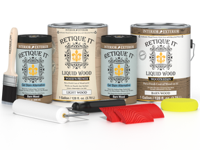 Retique It Wood'n Cabinet Kit with 48 barn wood grain stained cabinet doors, showcasing natural wood texture and rich barn wood finish.