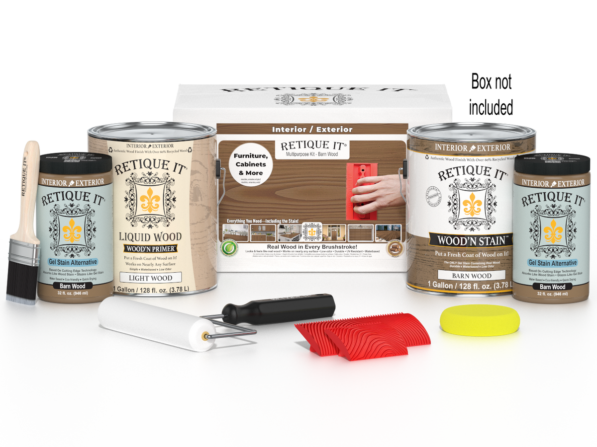 Retique It wood stain and related products on a white background