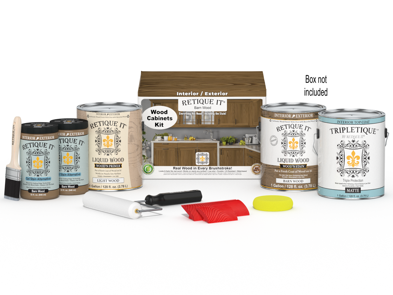 Retique It® Wood'n Cabinet Kit with 48 barn wood-grained stained cabinet doors and box for rustic kitchen or bathroom cabinets