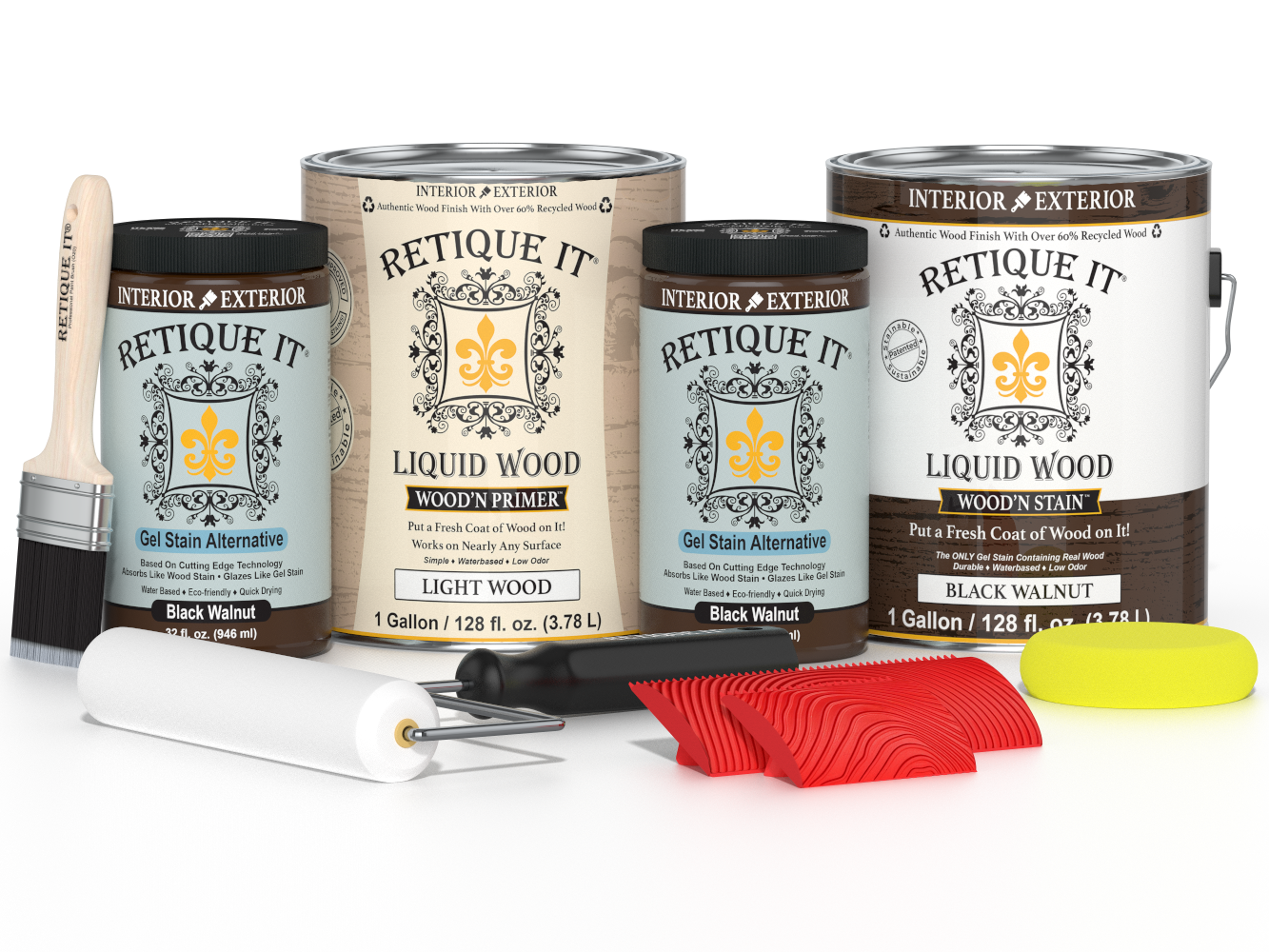 Retique It® Wood'n Cabinet Kit with 48 black walnut grained doors and stains, showcasing a natural wood grain finish.