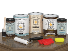 Retique It® Wood'n Finish Kit in black walnut, multi-purpose interior top coat for wood furniture with a glossy finish.