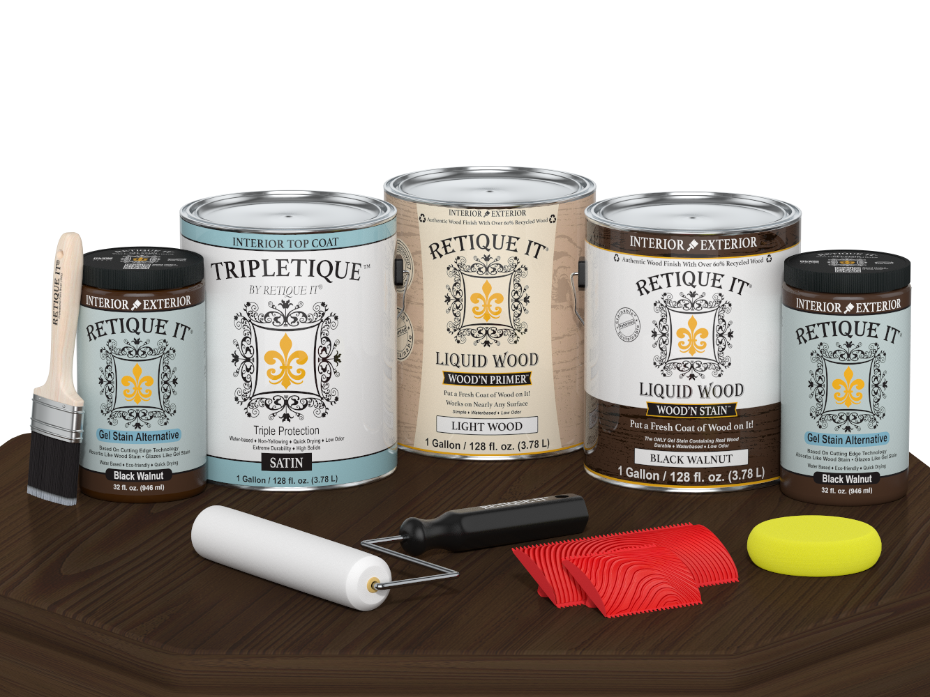 Retique It® Wood'n Cabinet Kit with black walnut stain, satin finish, includes 48 grained cabinet doors for DIY furniture updates.
