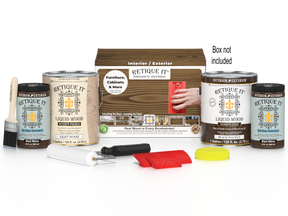 Retique It® Wood'n Finish Kit in black walnut, multi-purpose wood finishing set with four large bottles and application tools.