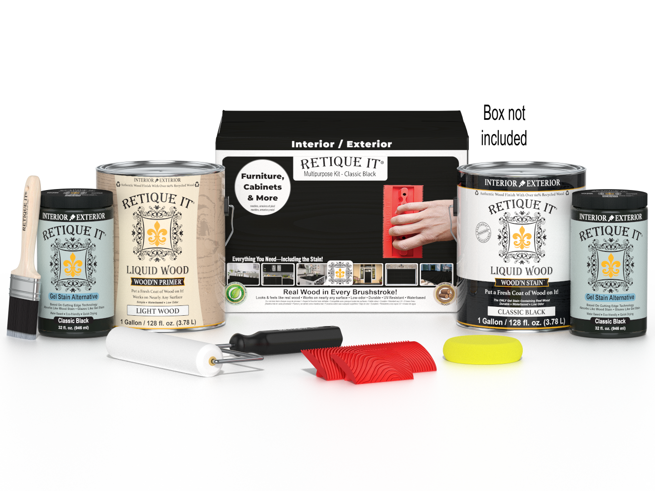 Retique It® Wood'n Kit in classic black with four large containers, designed for versatile wood finishing projects.