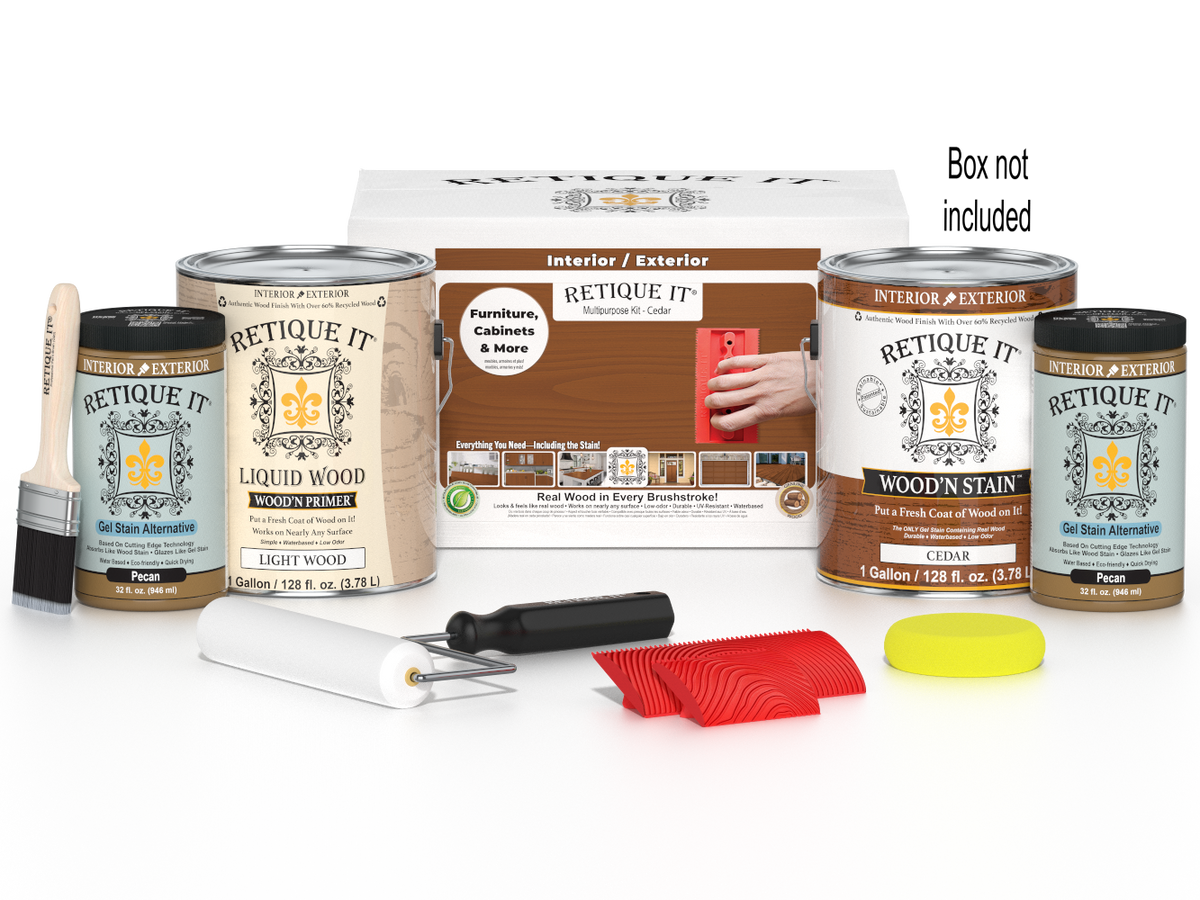 Retique It wood stain and related products on a white background