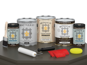 Retique It® Wood'n Kit with four large charcoal exterior top coat containers, satin finish for wood exterior surfaces.