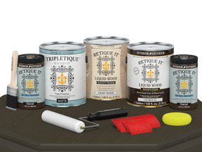 Retique It® Wood'n Finish Kit in Charcoal with interior top coat, includes four large multi-purpose wood finishing products.