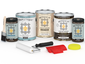 Retique It® Wood'n Finish Kit, 4 large charcoal interior top coat bottles, matte finish for wood furniture and surfaces.