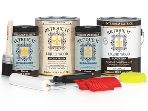 Retique It® Wood'n Finish Kit in charcoal, multi-purpose wood finishing set with four large bottles for furniture and craft projects.