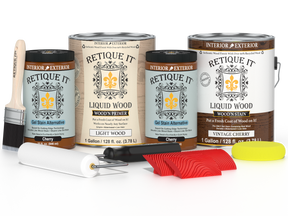Retique It Wood'n Cabinet Kit with vintage cherry stain, featuring 48 grained cabinet doors for a stylish kitchen update.