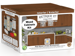 Retique It® Wood'n Cabinet Kit with vintage cherry stain, featuring 48 grained cabinet doors for a stylish kitchen upgrade.