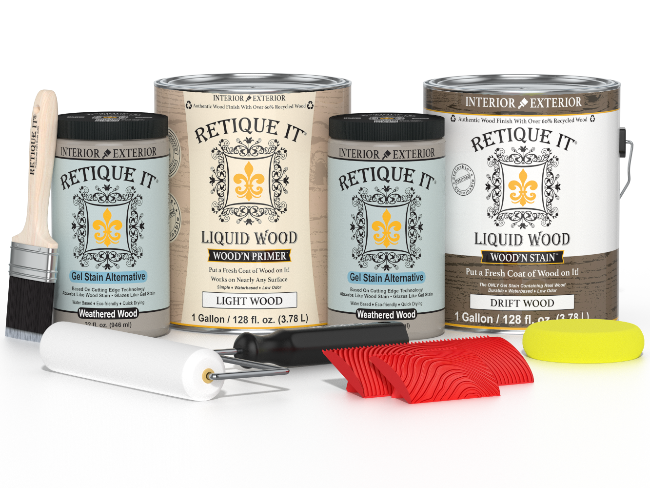 Retique It Wood'n Cabinet Kit with 48 grained driftwood stain doors, showcasing natural wood grain finish for cabinets.