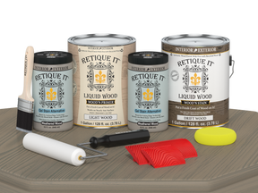 Retique It Wood'n Cabinet Kit with 48 grained driftwood stain doors, showcasing natural wood grain and cabinet design.