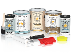 Retique It Wood'n Cabinet Kit with French Oak stain, featuring 48 grained cabinet doors and glossy finish.
