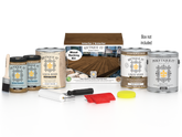 Retique It® Modern Walnut Wood Decking Kit with primer, stain, brush, roller, yellow sponge, red graining tools, and packaging.