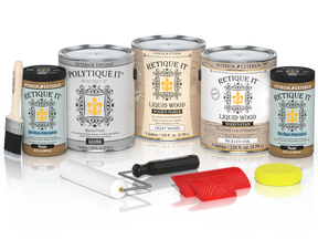 Retique It® Wood'n Kit Multi-purpose exterior top coat in pickled oak finish, including four large wood finishing products.