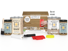 Retique It® Wood'n Finish Kit in Pickled Oak with four large containers, ideal for multi-purpose wood finishing projects.