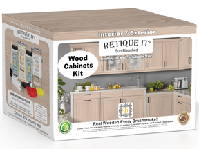 Sun bleached Wood'n Cabinet Kit by Retique It® with 48 grained cabinet doors and wood finish details.