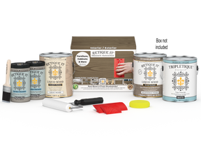 Retique It® Wood'n Kit in Weathered Wood with four large containers, interior top coat for wood finishing projects.