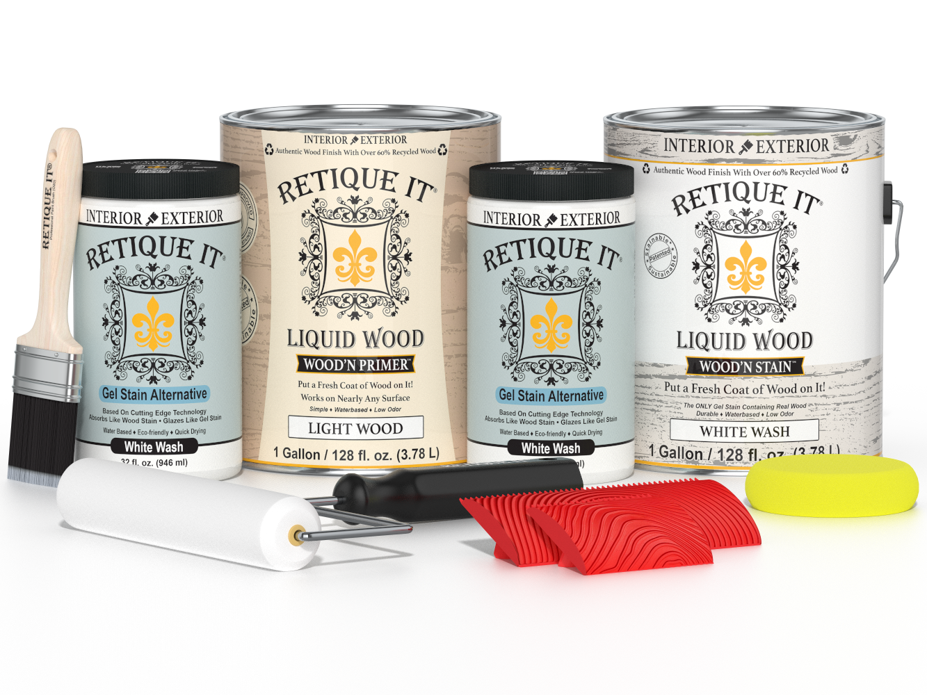 Retique It® Wood'n Cabinet Kit with 48 grained white wash stain, showing cabinet door with wood grain texture and white finish