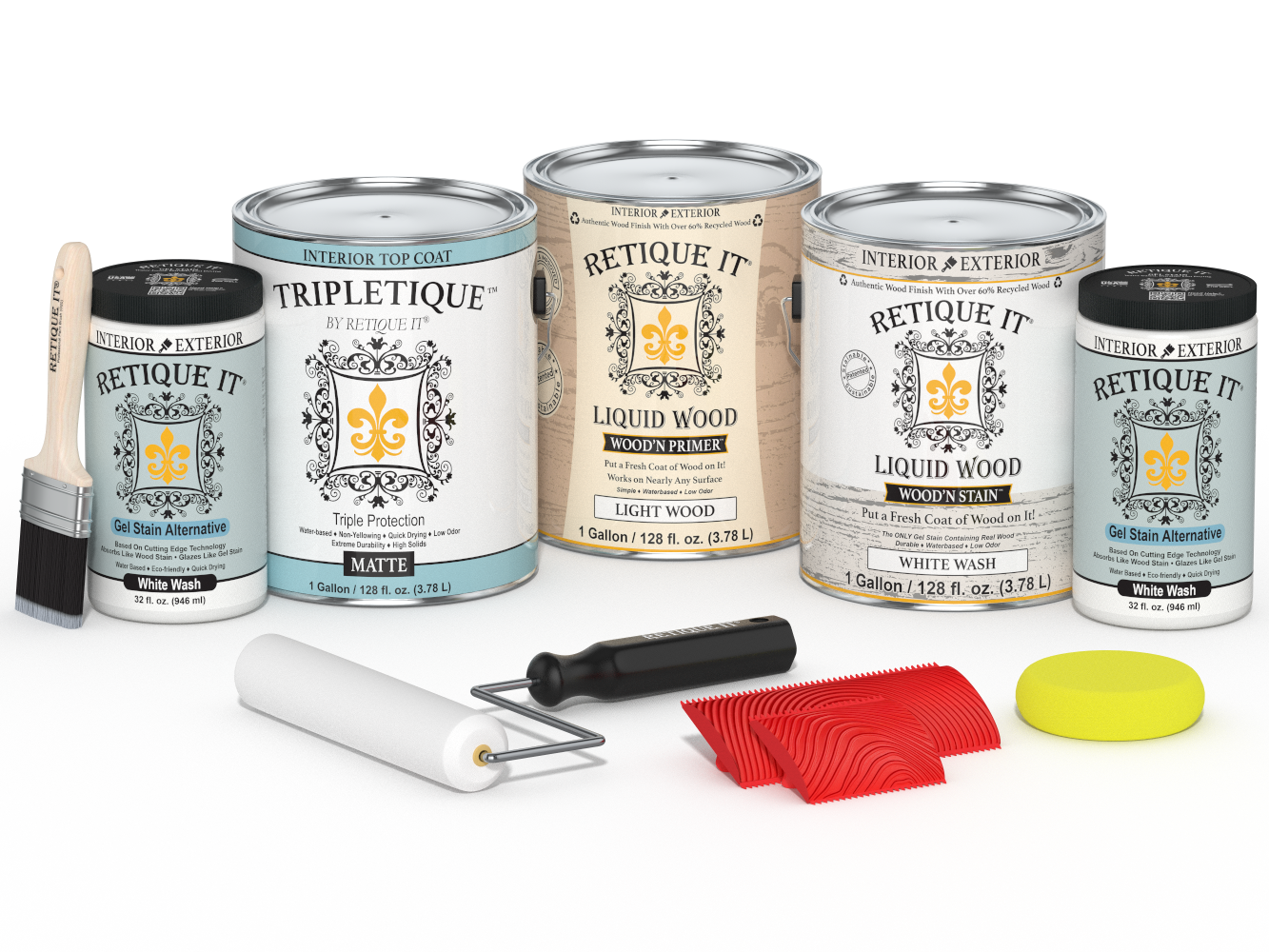 Retique It Wood'n Cabinet Kit with 48 grained white wash doors, stain finish, matte surface for kitchen or bathroom cabinets.