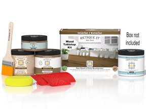 Retique It® Wood'n Finish Kit for tabletops, modern walnut stain, double size, includes wood stain and finishing supplies.