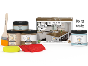 Retique It® barn wood stain kit for kitchen island countertops, includes staining supplies and sealed box, natural wood finish.