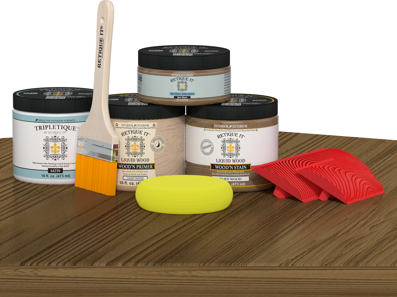Retique It® barn wood stain countertop kit on kitchen island showcasing a rustic barn wood finish.