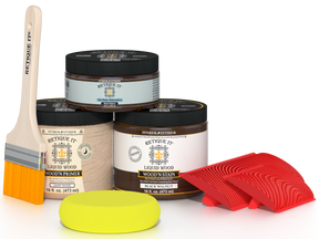 Multi-purpose Wood'n Kit in Black Walnut by Retique It® showing wood finish and application tools for wood refinishing.
