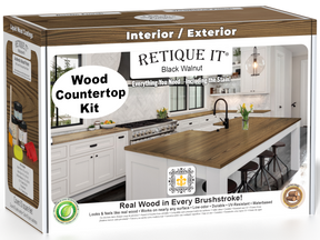 Retique It® black walnut countertop kit for kitchen island with stain, featuring a sleek black walnut finish on a wooden surface.