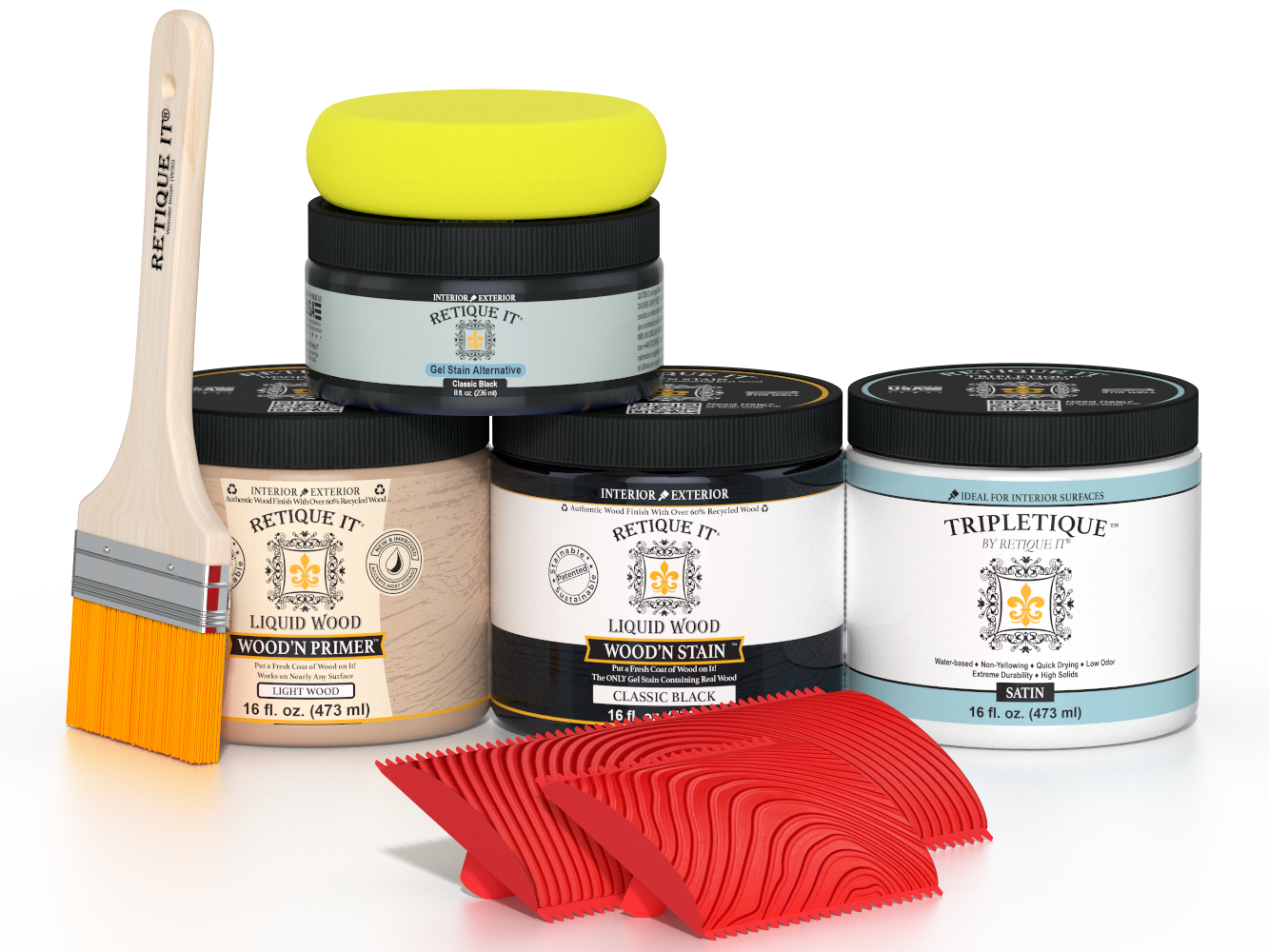 Retique It® Wood'n Kit Medium in classic black, satin interior top coat, featuring a versatile wood finish for interior surfaces.