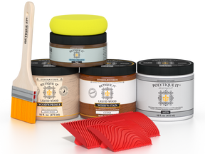 Retique It® Wood'n Kit in cedar finish for exterior wood, featuring satin top coat and multiple application options.