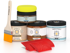 Cedar-colored Multi-purpose Wood'n Kit by Retique It® for interior top coat, includes wood finish and application tools.