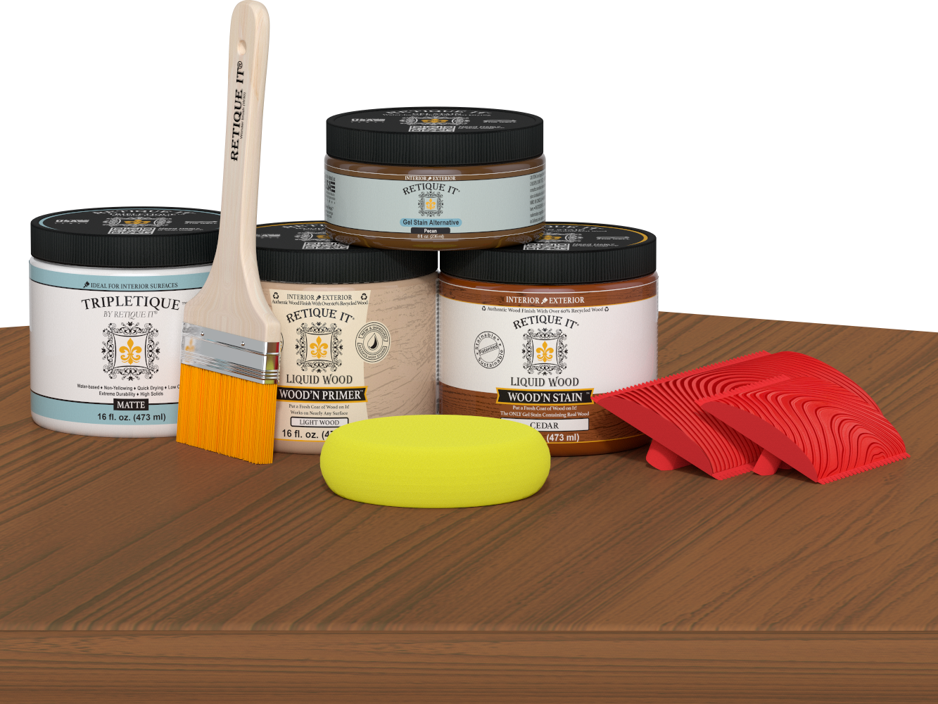 Retique It® Wood'n Finish Kit in Cedar for tabletops, includes stain and finish for a double-sized project.
