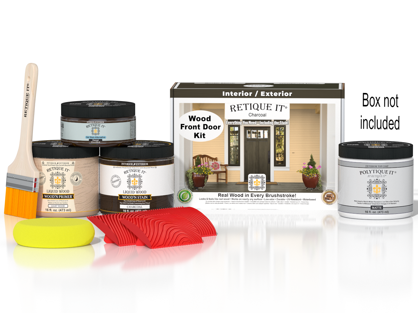Wood'n Finish Front Door Kit - Charcoal — Matte kit contents with door box