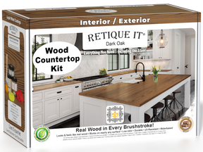 Retique It® dark oak stain countertop kit for kitchen islands, featuring a natural wooden finish and easy application.