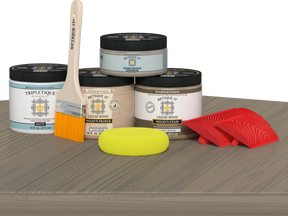 Retique It® Drift Wood stain countertop kit on kitchen island with natural wood finish and textured surface.