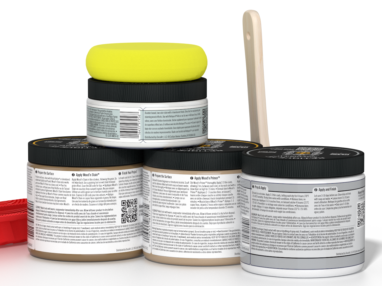 Four jars of a product with a yellow lid on a white background