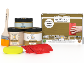 Retique It® Wood'n Finish Kit in Old Oak, medium-sized multi-purpose wood finishing kit with brushes and stain samples.