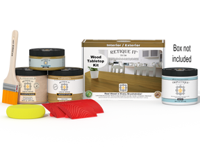 Retique It® Wood'n Finish Kit for tabletops in Old Oak stain, includes stain and finishing supplies in double size packaging
