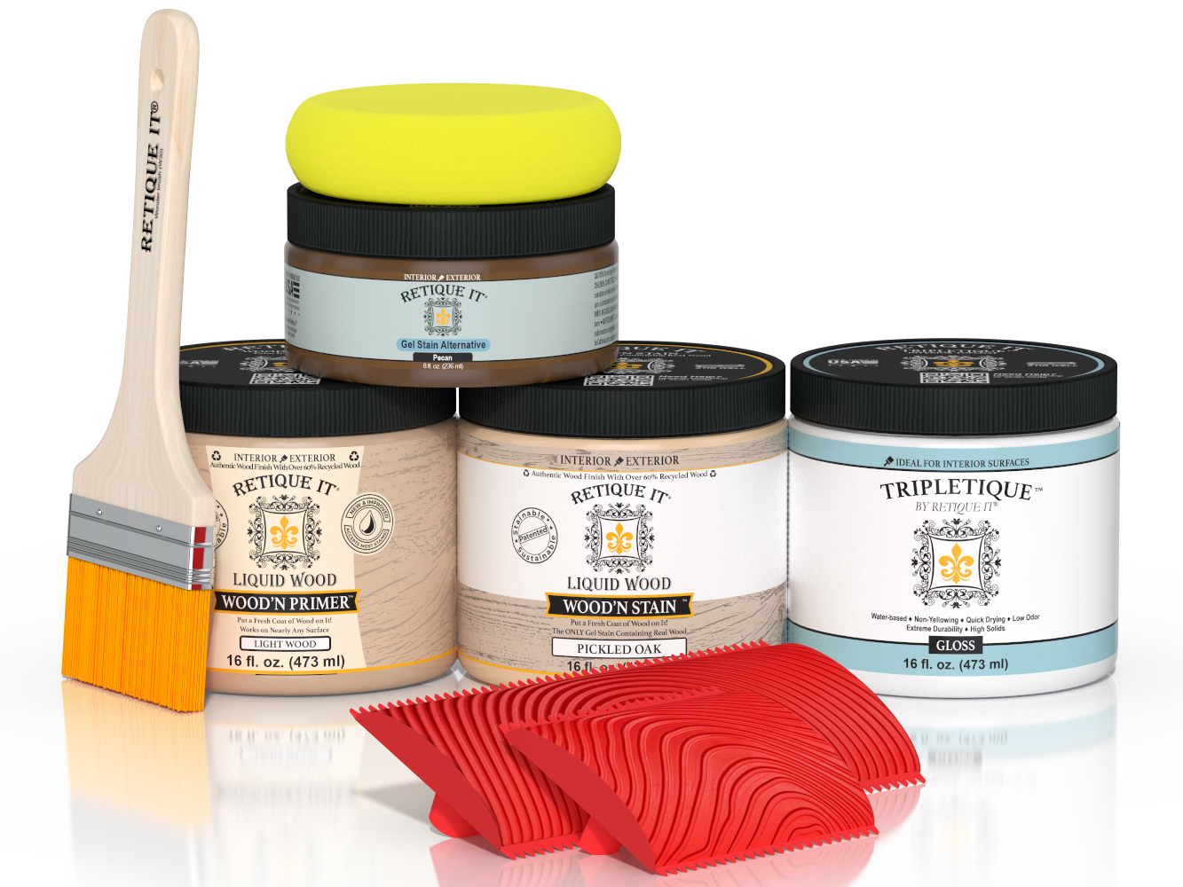 Retique It® Multi-purpose Wood'n Kit in Pickled Oak with gloss finish, includes interior top coat for wood furniture and surfaces.