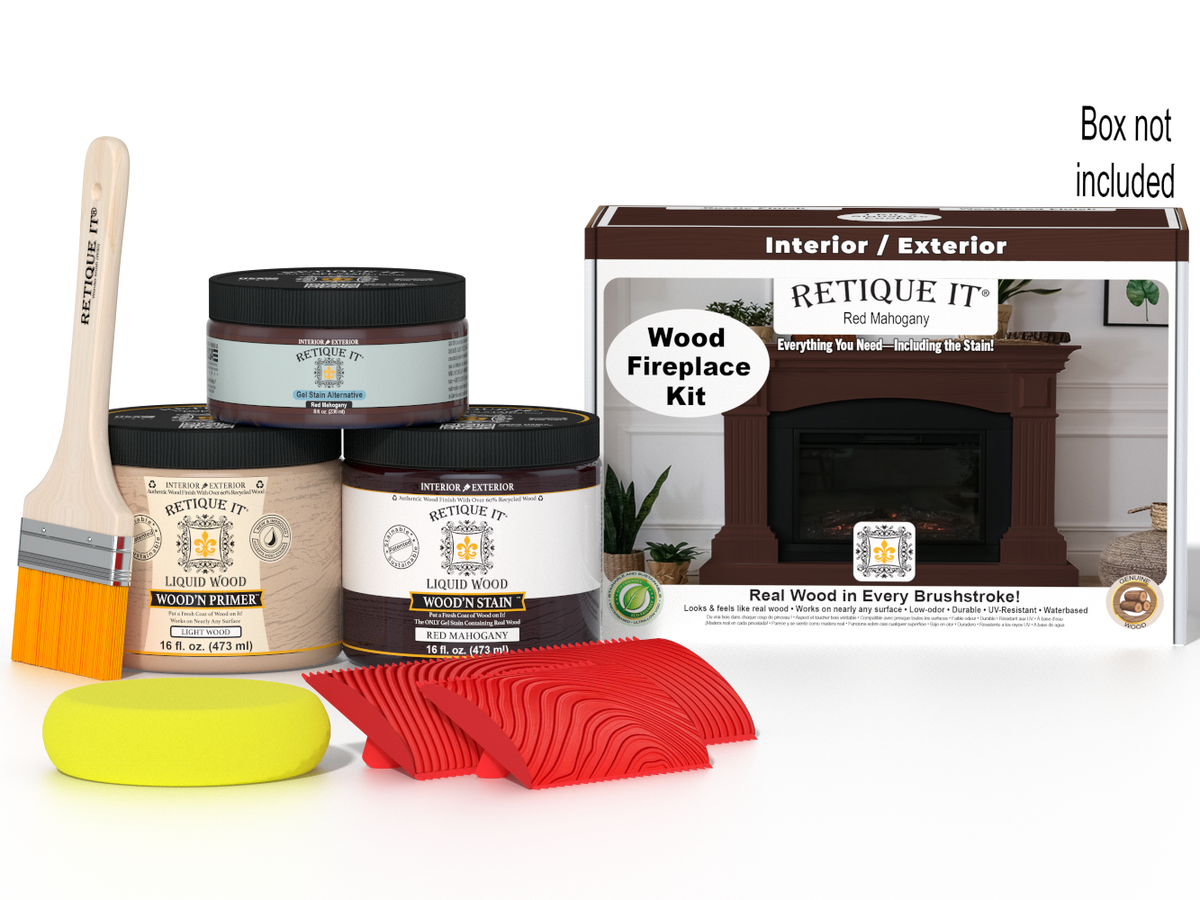 Retique It® Fireplace Wood'n Finish Kit in Red Mahogany stain, full fireplace wood finishing kit with stain and applicator.