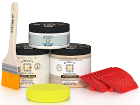 Sun-bleached Med Wood'n Finish Kit by Retique It® for wood projects, includes various tools and finishes in a multi-purpose kit.