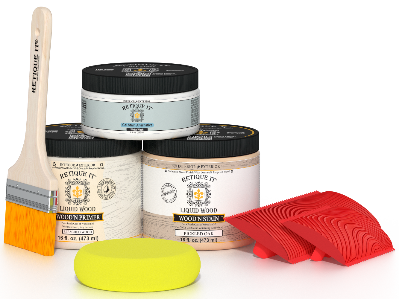 Retique It® Wood'n Finish Kit for fireplaces in sun-bleached color, includes wood finish components for full fireplace application.