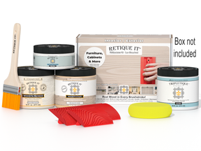Retique It® Wood'n Finish Kit in Sun Bleached for interior wood projects, featuring a multi-purpose top coat in a compact box.